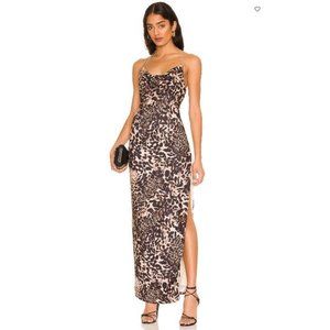 NWT Superdown Kimberly Slit Maxi Dress in Leopard Print S Brown